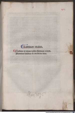 Luminare maius : Cinthius vt totum radijs illuminat orbem. Illuminat latebras sic medicinas tuas