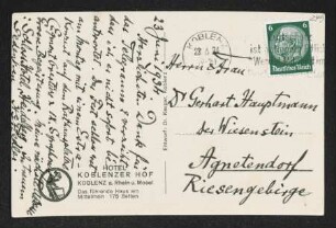 Brief von Hermann Georg Fiedler an Gerhart Hauptmann und Margarete Hauptmann