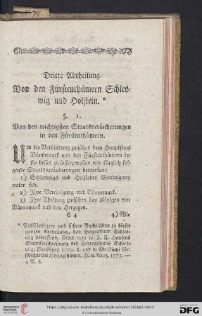 Dritte Abtheilung: Von den Fürstenthümern Schleßwig und Holstein