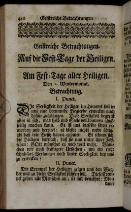 Auf die Fest-Tage der Heiligen.