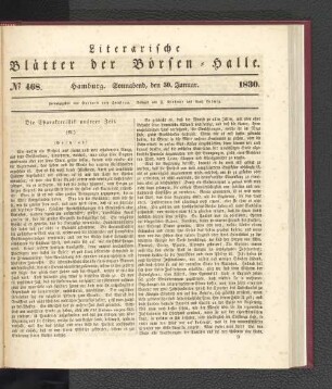 No 468. Hamburg. Sonnabend, den 30. Januar. 1830.