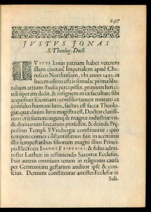 Iustus Ionas S. Theolog. Doct.