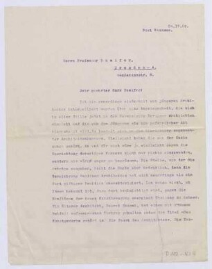 Schreiben an Prof. Dülfer (Brief)