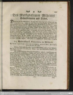 Des Markgrafthum Mährens Gesundbrunnen und Bäder
