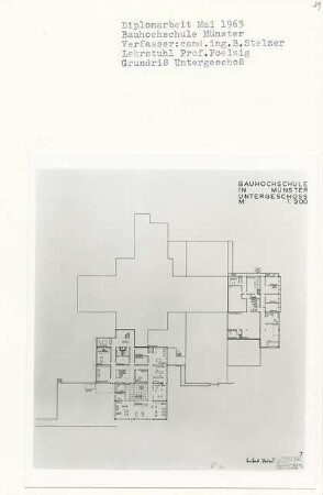 Bauhochschule, Münster-Schlossbezirk (Diplomarbeit bei Peter Poelzig): Grundriss Untergeschoss 1:200