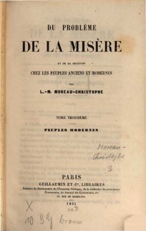 Du problème de la misère et de sa solution chez les peuples anciens et modernes. 3, Peuples modernes