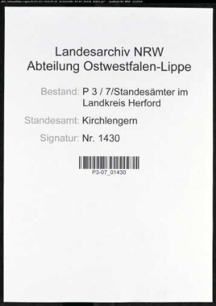 Sterberegister Standesamt Kirchlengern