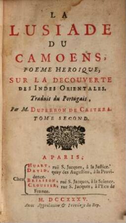 La Lusiade Du Camoens : Poème Héroique, Sur La Découverte Des Indes Orientales, 2