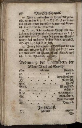 Bedeutung der Charaktern der Müntz, Maaß und Gewicht