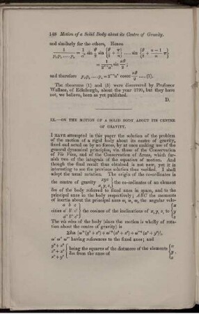 IX. On the motion of a solid body about its centre of gravity.