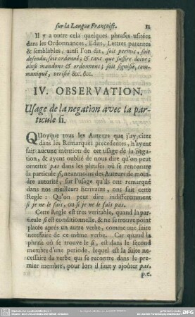 IV. Observation. Usage de la negation avec la particule si