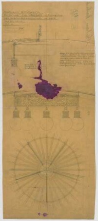 Thiersch, Friedrich von; Wiesbaden; Kurhaus - Aufhängung der Bogenlampenlüster der Wandelhalle (Ansicht, Schnitt)