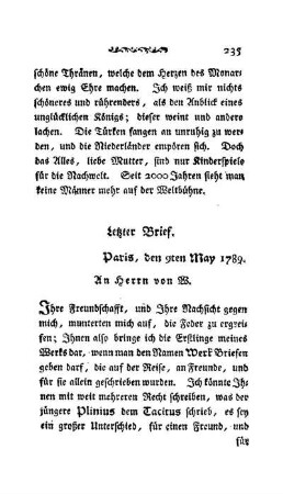 Letzter Brief - Paris, den 9ten May 1789.