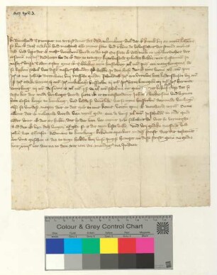 Testament des Ratsdieners Borcherd Trumper, besiegelt durch die Ratsmannen Godeke Tzerstede und Johan van Ollensen.