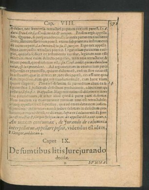 Caput IX. De sumtibus litis Iureiurando decisae.