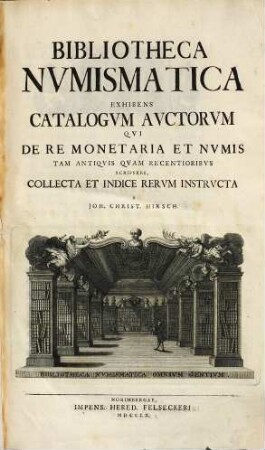 Bibliotheca Nvmismatica : Exhibens Catalogvm Avctorum Qvi De Re Monetaria Et Nvmis Tam Antiqvis Qvam Recentioribvs Scripsere