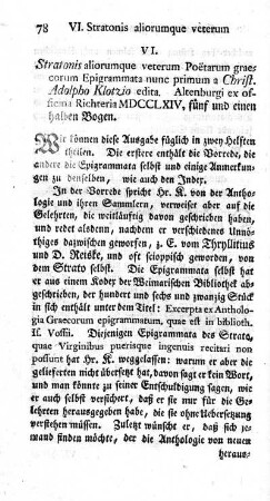 VI. Stratonis aliorumque veterum Poëtarum graecorum Epigrammata.