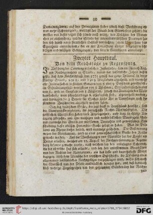 Zweyter Haupttitul: Von dem Reichstage zu Regenspurg