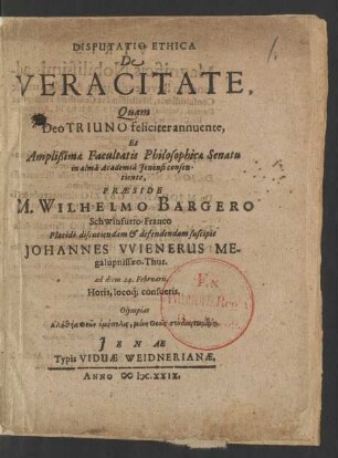 Disputatio Ethica De Veracitate