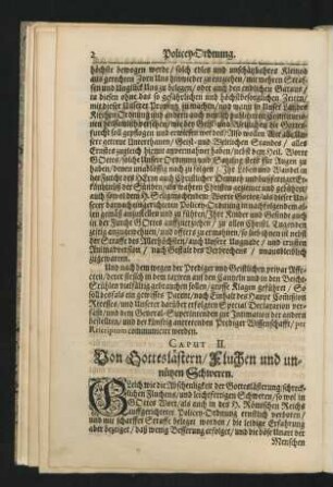 Caput II. Von Gotteslästern/ Fluchen und unnützen Schweren.