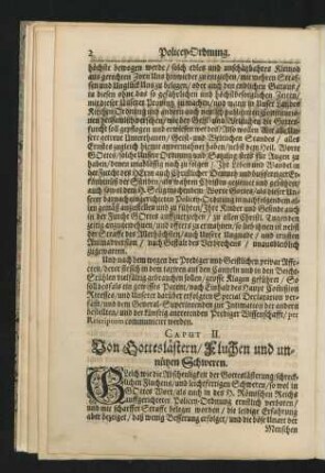 Caput II. Von Gotteslästern/ Fluchen und unnützen Schweren.