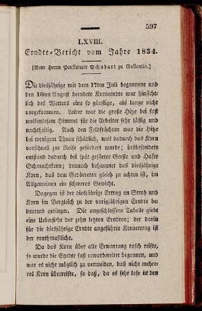 LXVIII. Erndte-Bericht vom Jahre 1834