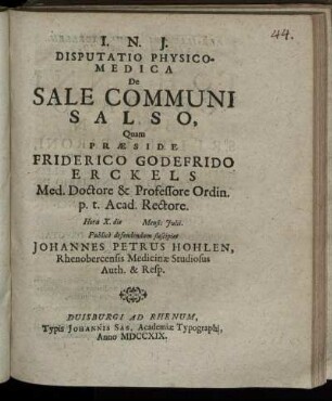 Disputatio Physico-Medica De Sale Communi Salso