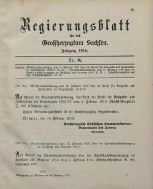 Nr. 29: Ministerialverordnung vom 14. Februar 1916 über die Preise für Rohzucker und Zuckerrüben im Betriebsjahr 1916/17