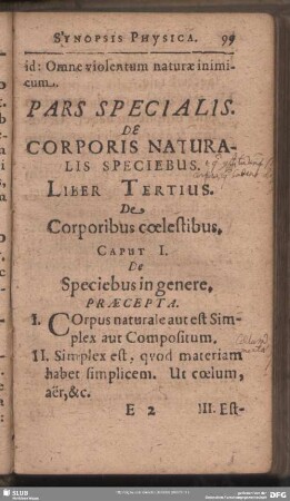 Pars Specialis. De Corporis Naturalis Speciebus