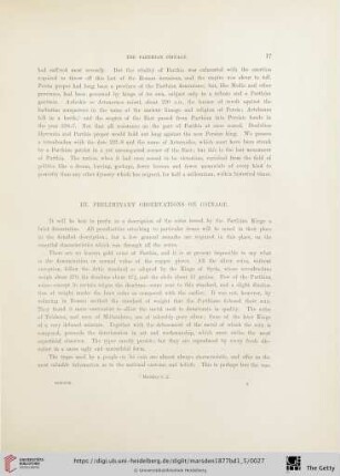 III. Preliminary Observations on Coinage