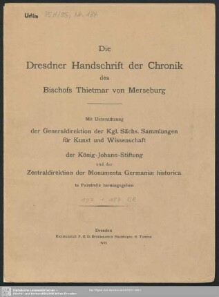 [1]: Die Dresdner Handschrift der Chronik des Bischofs Thietmar von Merseburg