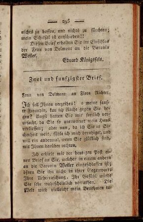Zwei unf funfzigster Brief. Frau von Delmont an Flora Richter