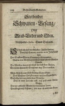 Sterbender Schwanen-Gesang/ Oder Grab-Lieder und Oden.