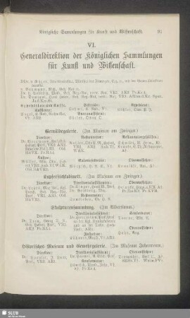 VI. Generaldirektion der Königlichen Sammlungen für Kunst und Wissenschaft