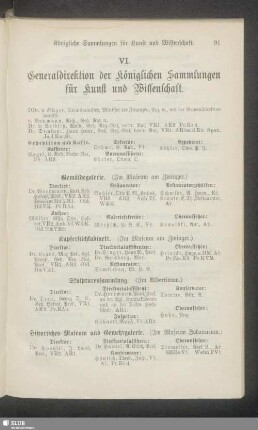 VI. Generaldirektion der Königlichen Sammlungen für Kunst und Wissenschaft