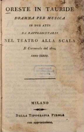Oreste in Tauride : Dramma per musica in due atti