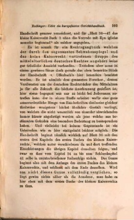 Ueber ein kurzgefasstes aus dem sogenannten Schwabenspiegel und dem kleinen Kaiserrechte gebildetes Gerichtshandbuch