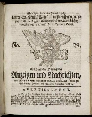 No. 29. Montags, den 17ten Julius 1769.