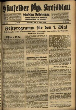 Erste Ausgabe vom Samstag, den 15. April 1933.