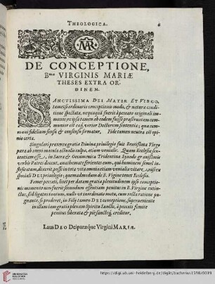 De Conceptione Bmæ Virginis Mariæ theses extra ordinem
