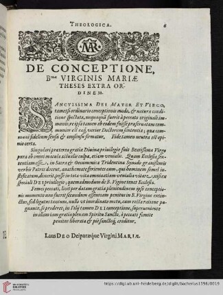 De Conceptione Bmæ Virginis Mariæ theses extra ordinem