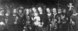 Halle (Saale), Marktkirche St. Marien, Altaraufsatz, Predella, Madonna und die 14 Nothelfer; Simon Franck