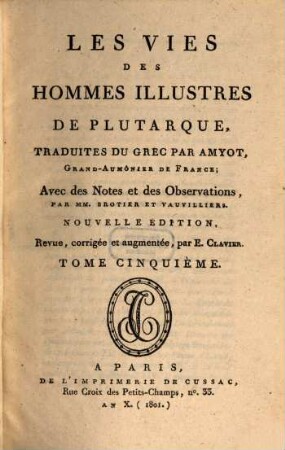 Les vies des hommes illustres de Plutarque, 5