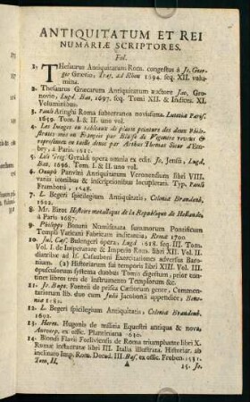 1-27, Antiquitatum Et Rei Numariae Scriptores.