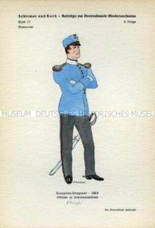 Uniformdarstellung, Offizier des Dragoner-Regiments Kronprinz, Provinz Hannover, 1866.