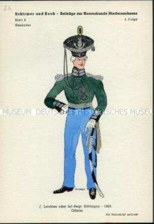 Uniformdarstellung, Offizier des 1. Leichten Infanterie-Regiments Göttingen, Königreich Hannover, 1825.