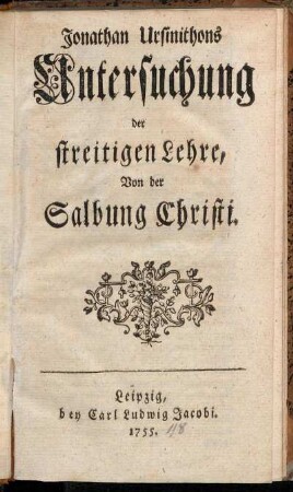 Jonathan Ursinithons Untersuchung der streitigen Lehre, Von der Salbung Christi