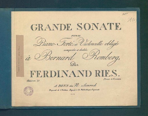 Grande sonate pour le piano-forté, et violoncelle obligé : oeuvre 21