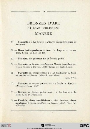 Bronzes d'art et d'ameublement marbre (Nr. 57-72)