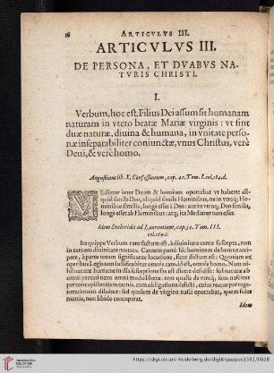 III. De Persona & Duabus Naturis Christi